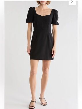 French Connection Black Puff-Sleeve Mini Dress